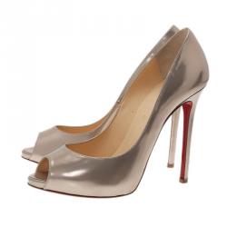 Pre Owned Christian Louboutin Gold Metallic Leather Flo Peep Toe Pumps Size 39