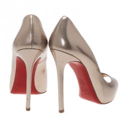 Pre Owned Christian Louboutin Gold Metallic Leather Flo Peep Toe Pumps Size 39