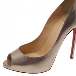Pre Owned Christian Louboutin Gold Metallic Leather Flo Peep Toe Pumps Size 39