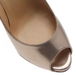 Pre Owned Christian Louboutin Gold Metallic Leather Flo Peep Toe Pumps Size 39