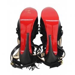 Pre Owned Christian Louboutin Black Suede and Leather Misfit Ankle Strap Platform Sandals Size 38.5