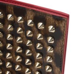 Christian Louboutin Brown Leopard Print Spike Loubipass Passport Cover