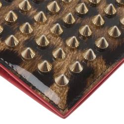 Christian Louboutin Brown Leopard Print Spike Loubipass Passport Cover
