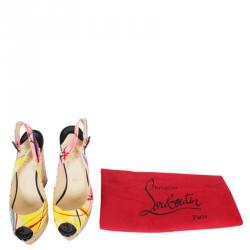 Christian Louboutin Multicolor Printed Une Plume Cork Slingback Wedges Size 37.5