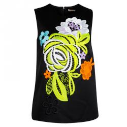 Christopher Kane Black Contrast Lace Applique Detail Sleeveless Top S