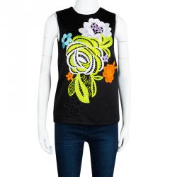 Christopher Kane Black Contrast Lace Applique Detail Sleeveless Top S