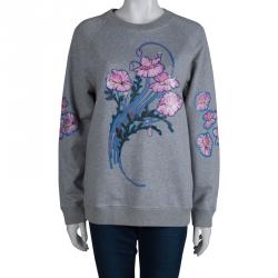 Christopher Kane Grey Bouquet Print Applique Detail Sweatshirt S