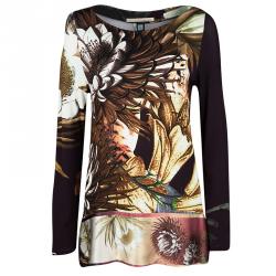 Pre Owned توب كلاس باي روبرتو كافالي مورد مطبوع متعدد الألوان بأكمام طويلة M