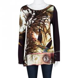 Pre Owned توب كلاس باي روبرتو كافالي مورد مطبوع متعدد الألوان بأكمام طويلة M