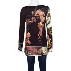 Pre Owned توب كلاس باي روبرتو كافالي مورد مطبوع متعدد الألوان بأكمام طويلة M