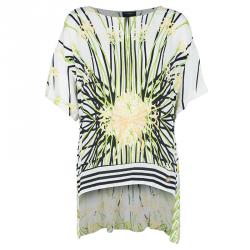 Pre Owned Class by Roberto Cavalli White Floral Print High Low Short Sleeve Top M