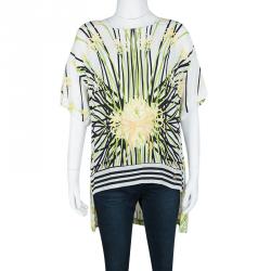 Pre Owned Class by Roberto Cavalli White Floral Print High Low Short Sleeve Top M