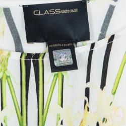 Pre Owned Class by Roberto Cavalli White Floral Print High Low Short Sleeve Top M