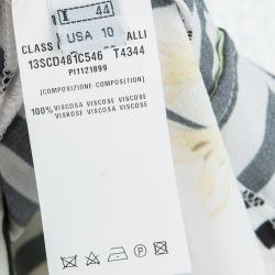 Pre Owned Class by Roberto Cavalli White Floral Print High Low Short Sleeve Top M