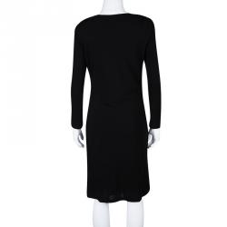 Pre Owned Class by Roberto Cavalli Black Contrast Print Panel Detail Draped Long Sleeve Dress M