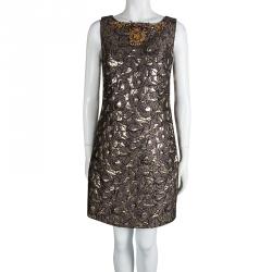Pre Owned Class By Roberto Cavalli Lurex Embossed Jacquard Embellished Sleeveless Shift Dress M