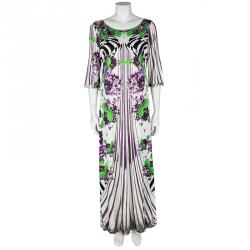 Pre Owned Class by Roberto Cavalli Multicolor Printed Short Sleeve Maxi Dress L