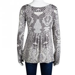 Pre Owned توب كلاس باي روبرتو كافالي تريكو نقشة الفهد ديرابيه بأكمام طويلة L