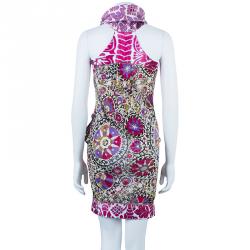 Pre Owned Class by Roberto Cavalli Pink Printed Turtleneck Dress S