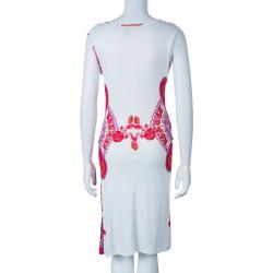 Pre Owned فستان كلاس باي روبيرتو كافالي بدون أكمام طبع أبيض ووردي M