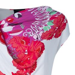 Pre Owned فستان كلاس باي روبيرتو كافالي بدون أكمام طبع أبيض ووردي M