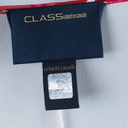 Pre Owned فستان كلاس باي روبيرتو كافالي بدون أكمام طبع أبيض ووردي M