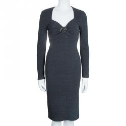 Pre Owned فستان كلاس باي روبرتو كافالي رصاصي مجسم S