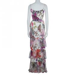 Pre Owned فستان ماكسي كلاس باي روبرتو كافالي طباعة موردة بحمالات رفيعة M