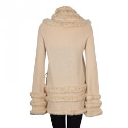 مملوكة مسبقًا Class by Roberto Cavalli Beige Fur Trim Wool Cardigan M