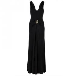 Class By Roberto Cavalli Black Knit Ruched Waist Sleeveless Maxi