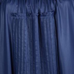 Pre Owned Class By Roberto Cavalli Blue Metallic Finish Pintucked Lace Insert Long Sleeve Blouse L