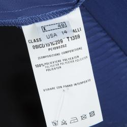 Pre Owned Class By Roberto Cavalli Blue Metallic Finish Pintucked Lace Insert Long Sleeve Blouse L