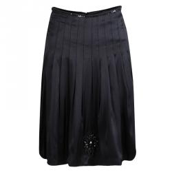 Pre Owned Class By Roberto Cavalli Black Silk Embellished Tie Detail Pleated Skirt S