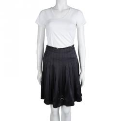 Pre Owned Class By Roberto Cavalli Black Silk Embellished Tie Detail Pleated Skirt S