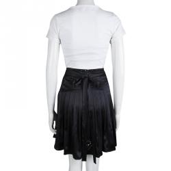 Pre Owned Class By Roberto Cavalli Black Silk Embellished Tie Detail Pleated Skirt S