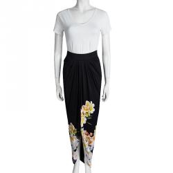 مملوكة مسبقًا Class by Roberto Cavalli Navy Blue Floral Printed Knit Draped Maxi Skirt M