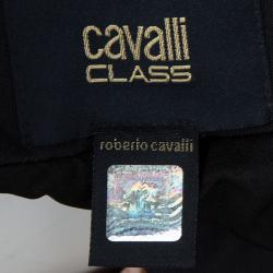 مملوكة مسبقًا Class by Roberto Cavalli Navy Blue Floral Printed Knit Draped Maxi Skirt M