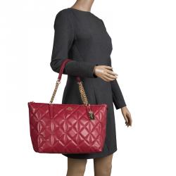 Pre Owned Coach Red Quilted Leather Ava Chain Tote