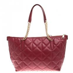Pre Owned Coach Red Quilted Leather Ava Chain Tote