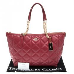 Pre Owned Coach Red Quilted Leather Ava Chain Tote