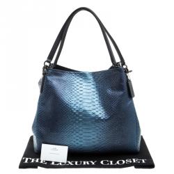 Coach Navy Blue Iridescent Python Embossed Leather Tote