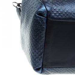 Coach Navy Blue Iridescent Python Embossed Leather Tote