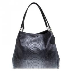 Coach Dark Grey Iridescent Python Embossed Leather Tote