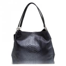 Coach Dark Grey Iridescent Python Embossed Leather Tote