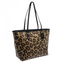 Coach Leopard Print Coated Canvas City Zip Tote