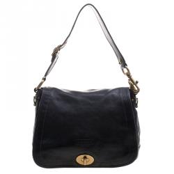 Pre Owned Coach Black Leather Flap Shoulder Bag