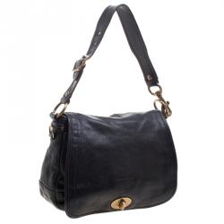 Pre Owned Coach Black Leather Flap Shoulder Bag