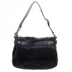 Pre Owned Coach Black Leather Flap Shoulder Bag