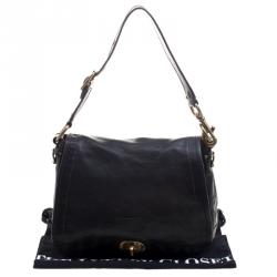 Pre Owned Coach Black Leather Flap Shoulder Bag