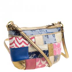 Pre Owned Coach Multicolor Leather and Fabric Patchwork Crossbody Bag